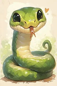 AI数字艺术蛇年可爱小青蛇插画