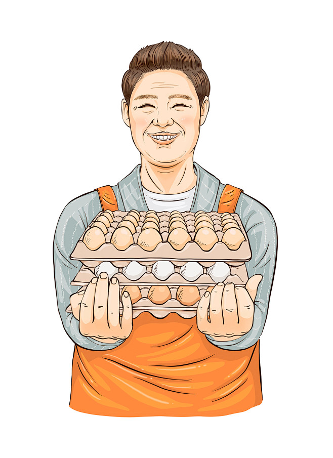 勤劳男士 新鲜鸡蛋 淡彩手绘 人物插图插...