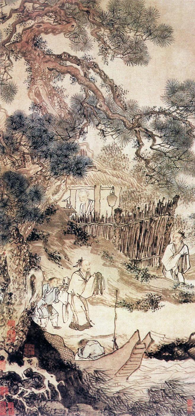 明-周臣-柴门送客图