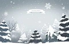 松柏树林 满天飘雪 圣诞插图插画设计PSD ti195a11305