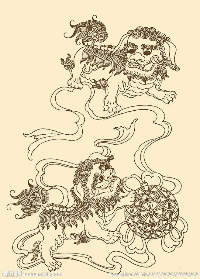 中国纹样 狮子滚绣球大图 点击还原