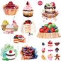 水彩手绘彩虹纸杯蛋糕马卡龙草莓华夫饼甜点EPS矢量设计素材AI39-淘宝网