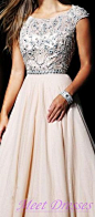 2015 Champagne Prom Dresses With Cap Sleeves Beaded Bodice Chiffon Long Evening Dress Formal Gown - Thumbnail 1