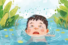 小孩溺水呼救安全插画