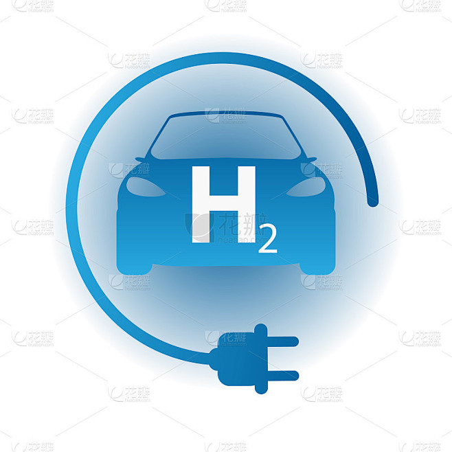 矢量插图的氢汽车充电器插头。氢电缆h2。氢气站的信号。氢燃料电池汽车是零排放的环保汽车。矢量图