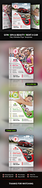 Gym, Spa & Car Flyer Templates : This Flyer Template is perfectly suitable for promoting your Business. You can also use this template in multipurpose advertising purpose. This Template is well organized and structured. Images, texts and colors are fu