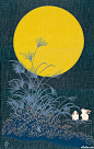 Moonlit Bunnies - Japanese Indigo Noren Panel - Fabric from www.eQuilter.com