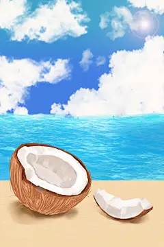 香甜椰子写实风水果插画
