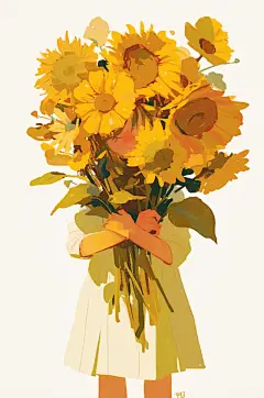 AI数字艺术夏季夏天向日葵人物插画-众图网