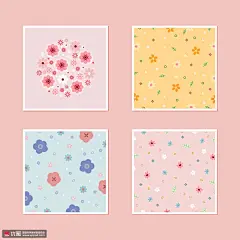 迎春鲜花春天彩色手绘鲜花清新图案背景 图案设计 图案背景