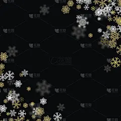 雪花的背景与金色的雪花在黑暗中模糊