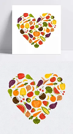 蔬菜瓜果组合爱心素材|手绘,葡萄,辣椒,茄子,梨,西瓜,南瓜,&nbsp;南瓜,卡通元素,手绘/卡通