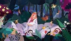 包装插画-怀抱仙鹿的森林少女