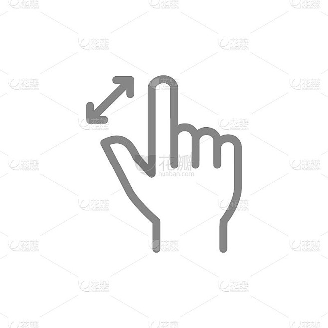 用两个手指松开线条图标。多触屏手势符号