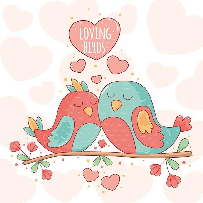 【矢量可下载】情人节婚礼卡通爱情鸟类图案...