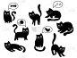 猫,黑色,卡通,分离着色,可爱的,高雅,图像,收集,布置