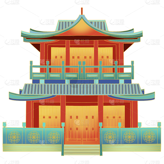 手绘-传统中国风建筑贴纸8