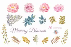 cm130繁茂粉红色牡丹花浅绿树叶优雅水彩手绘PNG免扣手账贴纸素材-淘宝网