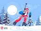 Biathlon race skiing man character sport olympic winter athlete man skiing race biathlon kit8 flat vector illustration