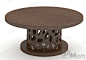 后现代时尚创意棕色实木圆形茶几镂空雕刻圆柱型桌脚茶桌