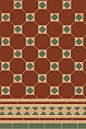 This may contain: a brown and green tiled floor with different patterns on it's sides, along with an area rug in the middle