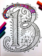 Letter B Zentangle Inspired by the font Harrington von DJPenscript: