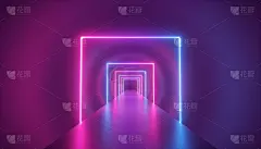 3d渲染，虚拟现实环境，霓虹灯，广场入口，隧道，紫外线光谱，抽象深奥的背景，激光秀，时装t台，路径，