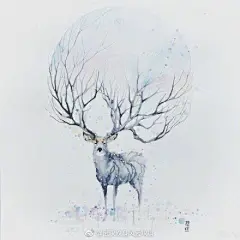 一头麋鹿从你的梦中路过 惊起了一片涟漪~ 我醒了
来自作者：Jongkie的#手绘素材##插画##鹿##叶子# ​