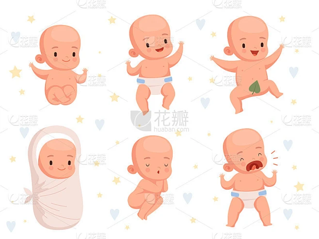 新出生的婴儿。幼儿活动活泼可爱的卡通人物素材-花瓣网