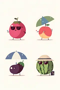 可爱水果人物造型插画