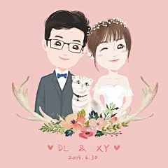 蜡笔插画 结婚请柬小清新Q版插画森系手绘结婚照婚纱照logo设计-淘宝网