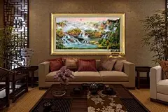 手绘山水风景油画聚宝盆 欧式别墅办公室餐厅客厅有框装饰画定制-淘宝网