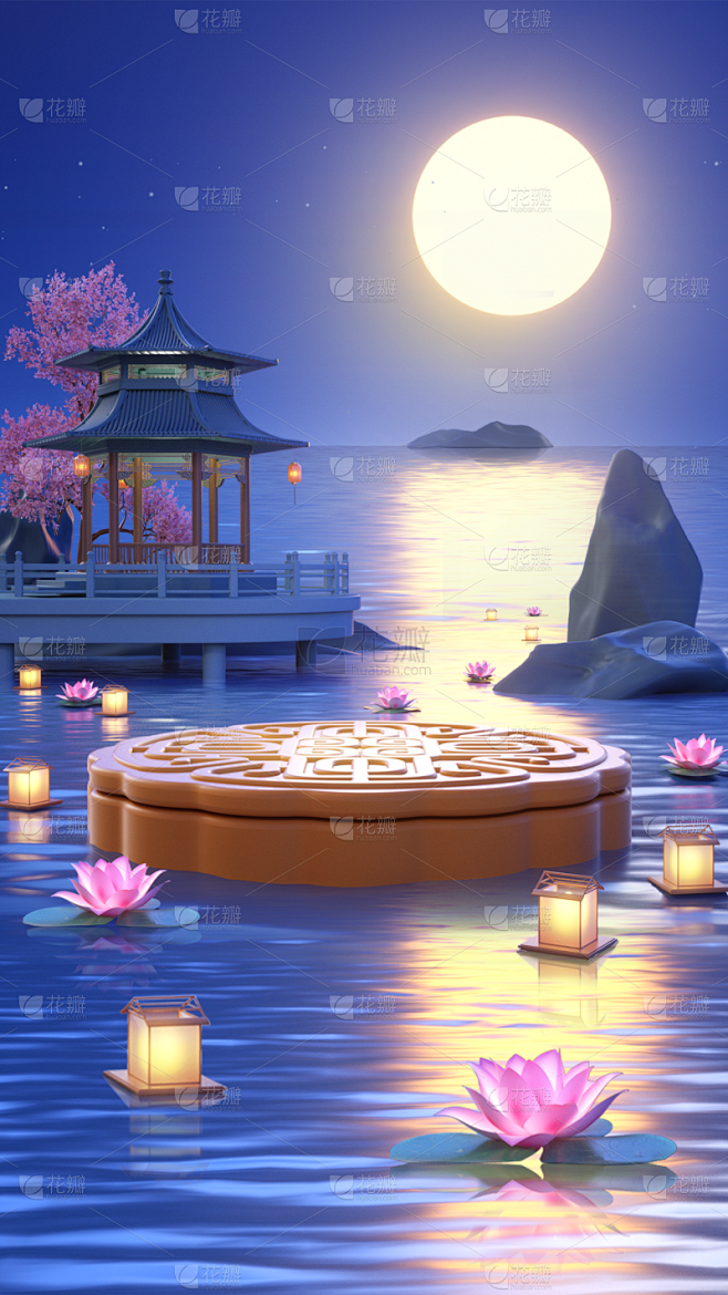 中秋节通用3D中秋展台延展背景