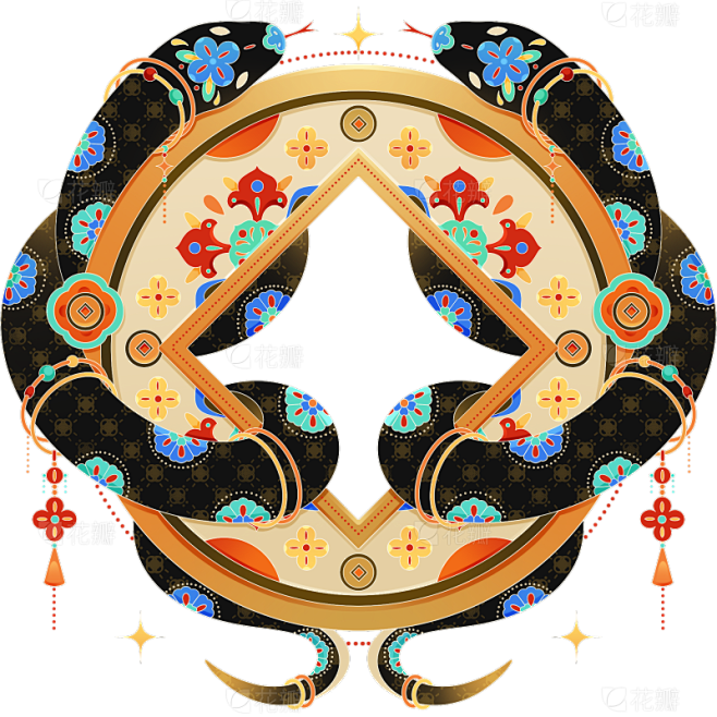 蛇年春节敦煌风插画蛇元素