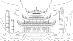 岳阳楼国潮插画