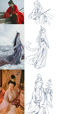 岁暮未晚采集到插画-古风女（线稿）