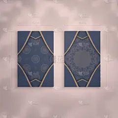 蓝底棕色曼荼罗印花商务名片。