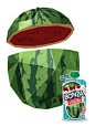 Bonza yogurt packaging illustrations : Bonza One-Handed Yogurt - this illustration was created as part of the packaging for a new brand of yogurt called Bonza. the images/flavors include strawberry, watermelon, blueberry, orange and cotton candy (which ha