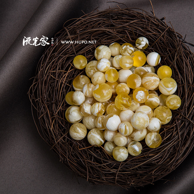 流光家 天然花白蜜蜡圆珠 无任何优化 可...