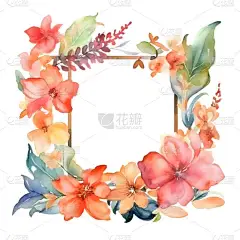数码艳丽的花环，粉色和橙色的花朵，白色背景