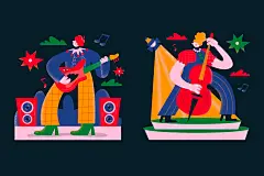 Black Flat Design Music Festival Illustration Set 音乐节派对人物演奏欢唱矢量扁平插图插画图片设计素材百度云免费下载_UIGUI
