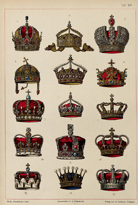 【欧洲各国王冠图例】 1.奥地利帝国；2...