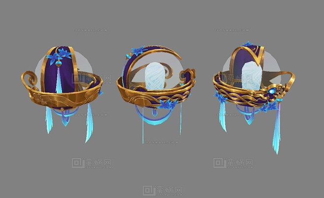 金属法球法器法宝水晶球透明圆球球体透明玻璃蓝色小花综合模型蛮蜗网