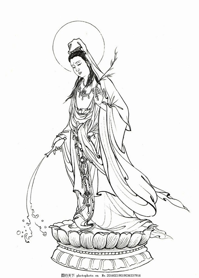 西游记观音菩萨线搞白描人物中国古代神话人物西游记白描李云中