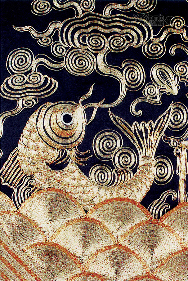 中国传统元素 刺绣 鲤鱼 云纹
