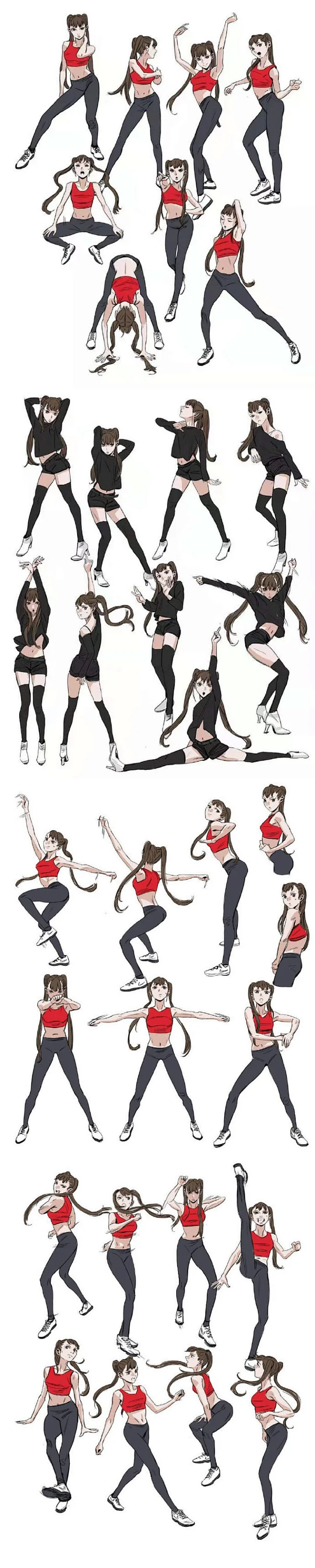 【如何从不同角度去刻画人物动作姿势】留意下衣服皱褶走向与人体动作形态的关系，多做临摹和练习都是提高插画能力的好方法哦 作者：Joong ...
