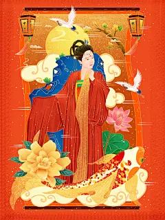 美女仙女中秋节插画