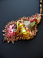 Bead embroidered Pendant PASSION necklace Shibori silk by Maewa
