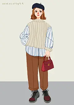原创作品：0327时尚服饰插画人物动漫头像二次元少男少女生小清新手绘萌头插画