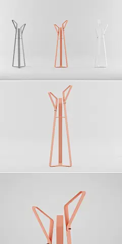 火烈鸟 Product-Design_00873 产品设计，创意工业产品设计，电子产品设计，机械产品，UG产品设计和开发 Flamingo 是一款由三块弯曲的金属板组成的衣帽架，这些金属板形成了三个高度不同的衣架，以便以符合人体工程学的方式使衣帽架适合不同的用户。每块金属板都可以闭合成一个三角形衣架，其灵感来自于…… Flamingo :: Behance Flamingo is a coat rack composed by three bent metal sheets, which form thr